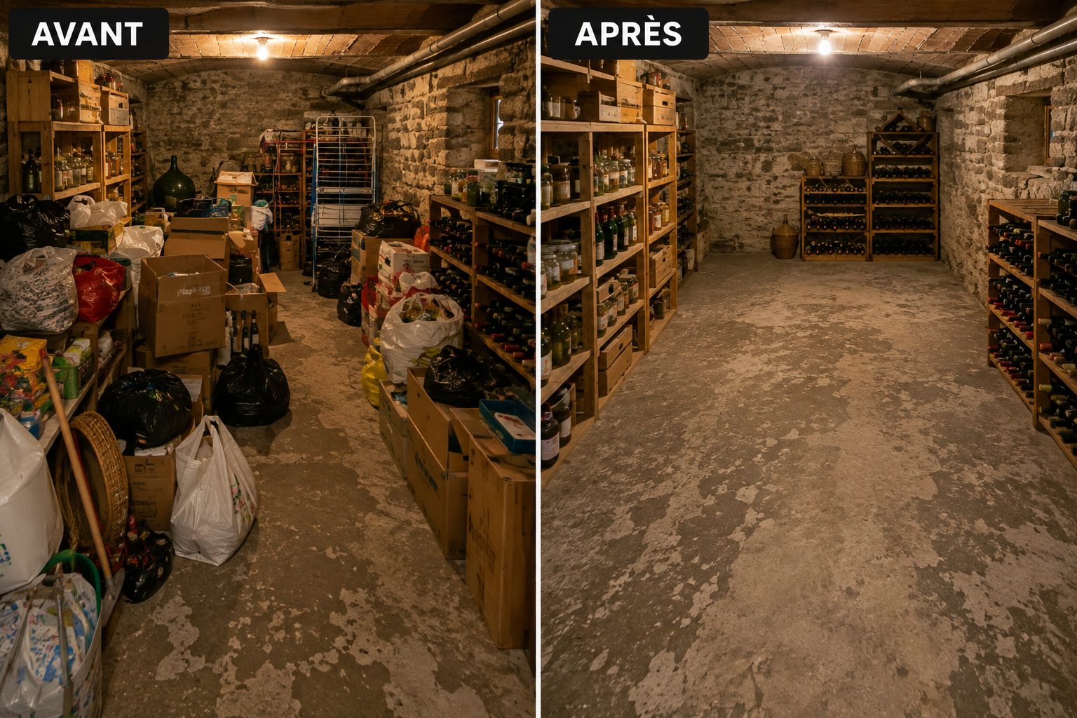 Cave avant et après un débarras — illustration
