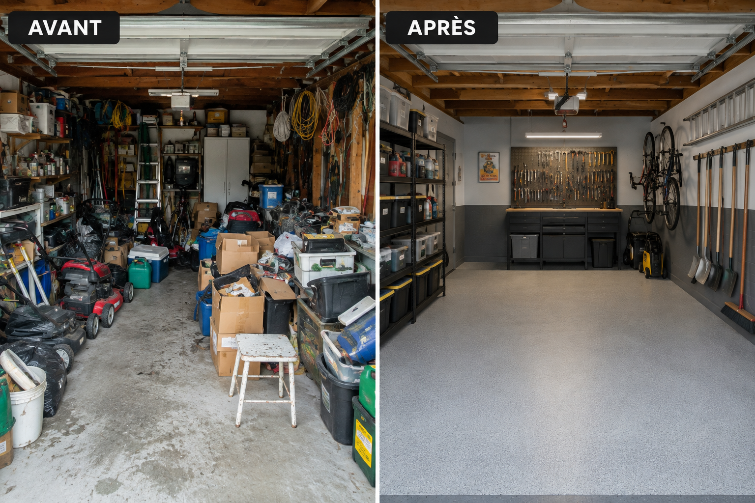 Garage avant et après un débarras — illustration